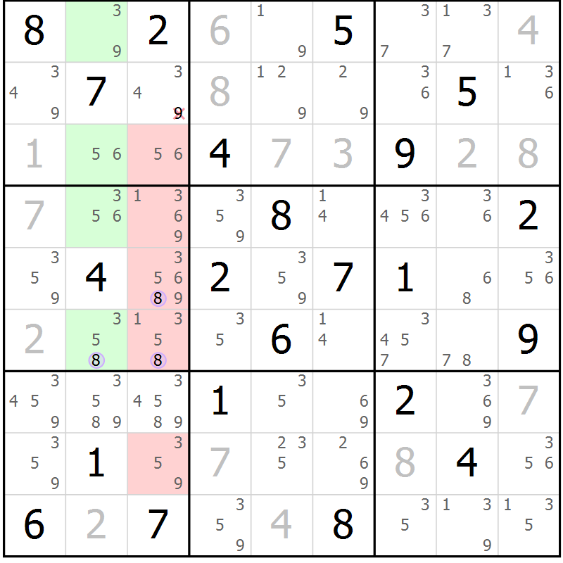 Position des candidats pour la solution de la Gr 30 page 33 du magazine de sudoku Suprême n° 028