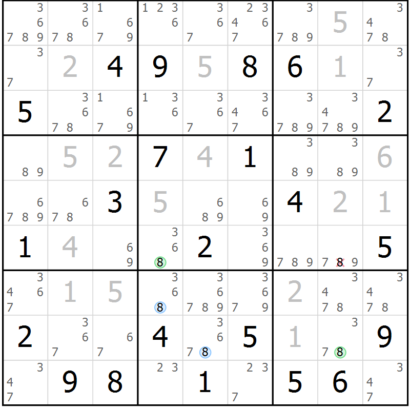 Position des candidats pour la solution de la Gr 31 page 34 du magazine de sudoku Suprême n° 028