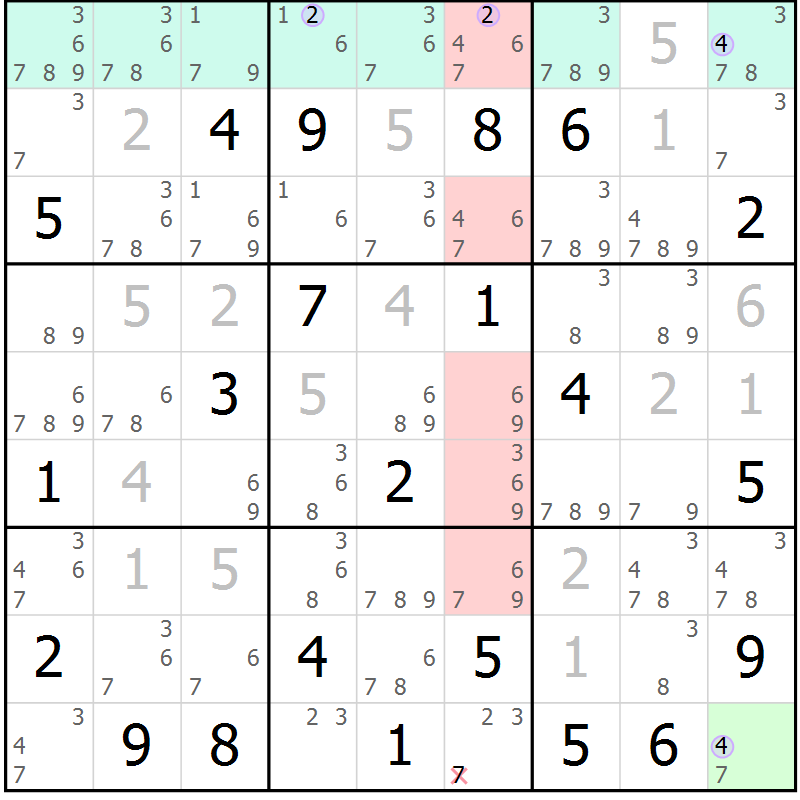 Position des candidats pour la solution de la Gr 31 page 34 du magazine de sudoku Suprême n° 028