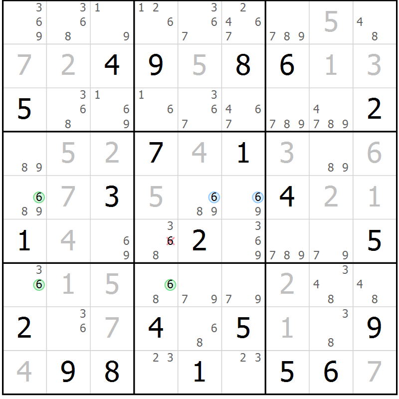 Position des candidats pour la solution de la Gr 31 page 34 du magazine de sudoku Suprême n° 028