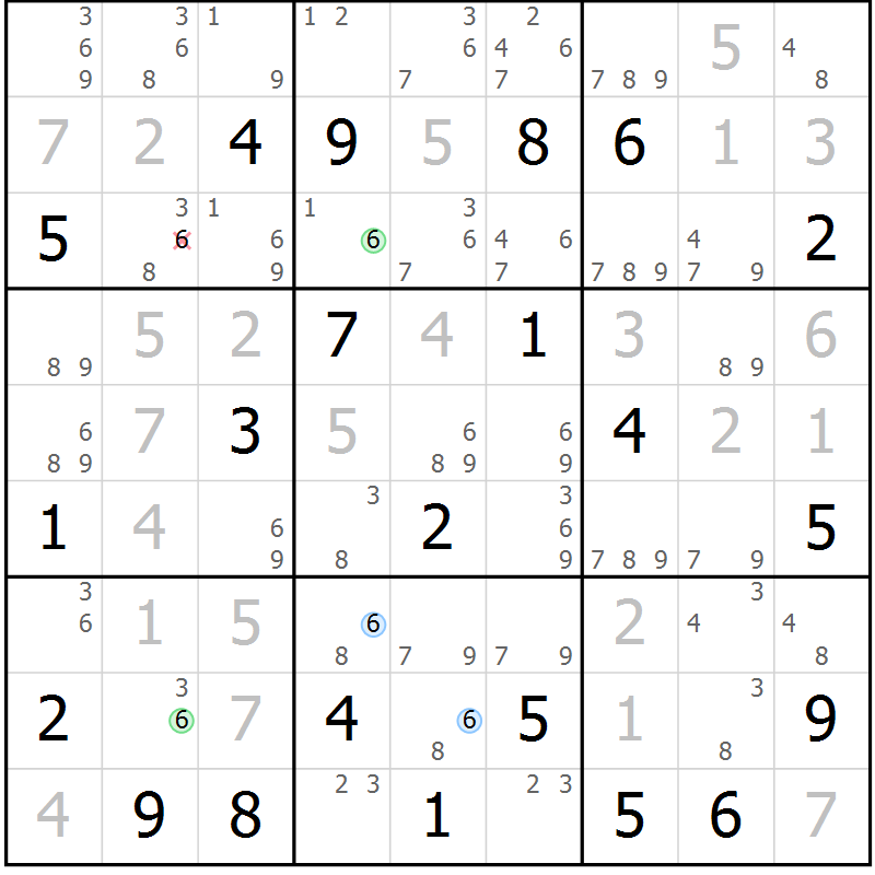 Position des candidats pour la solution de la Gr 31 page 34 du magazine de sudoku Suprême n° 028