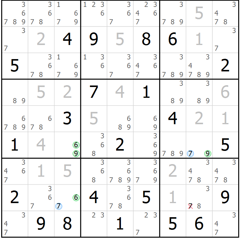 Position des candidats pour la solution de la Gr 31 page 34 du magazine de sudoku Suprême n° 028