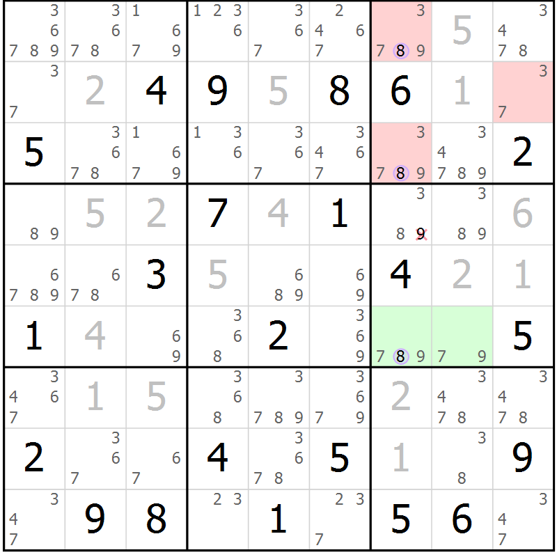 Position des candidats pour la solution de la Gr 31 page 34 du magazine de sudoku Suprême n° 028