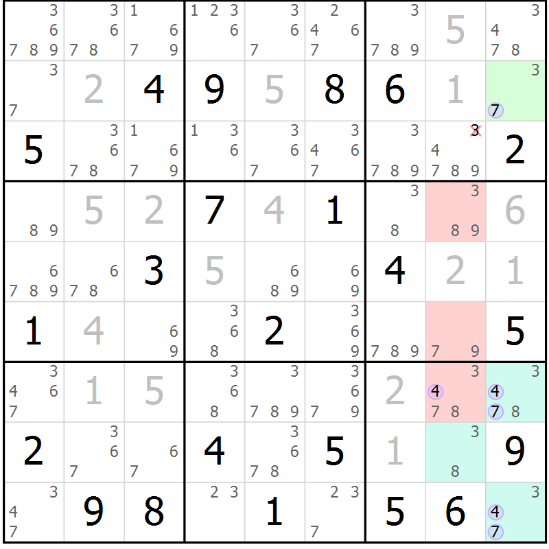 Position des candidats pour la solution de la Gr 31 page 34 du magazine de sudoku Suprême n° 028