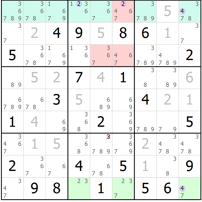 Position des candidats pour la solution de la Gr 31 page 34 du magazine de sudoku Suprême n° 028