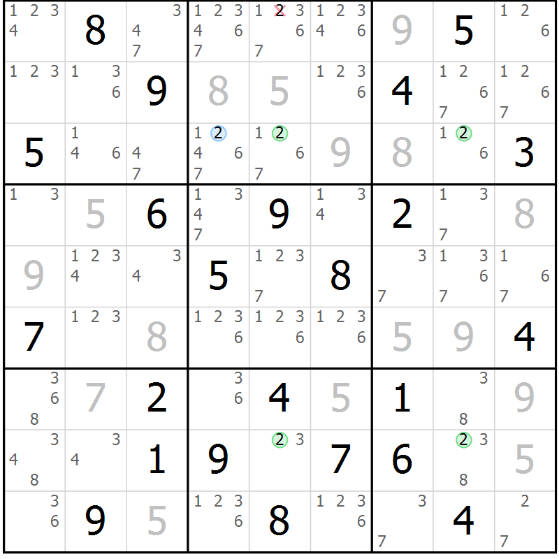 Position des candidats pour la solution de la Gr 32 page 35 du magazine de sudoku Suprême n° 028