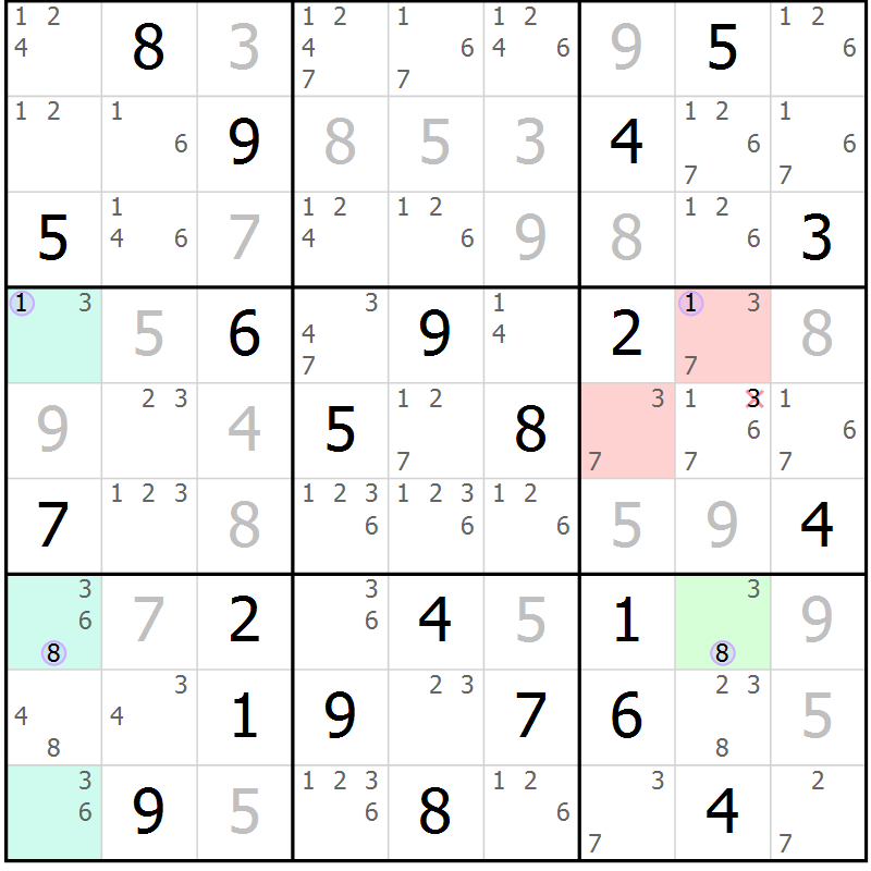 Position des candidats pour la solution de la Gr 32 page 35 du magazine de sudoku Suprême n° 028
