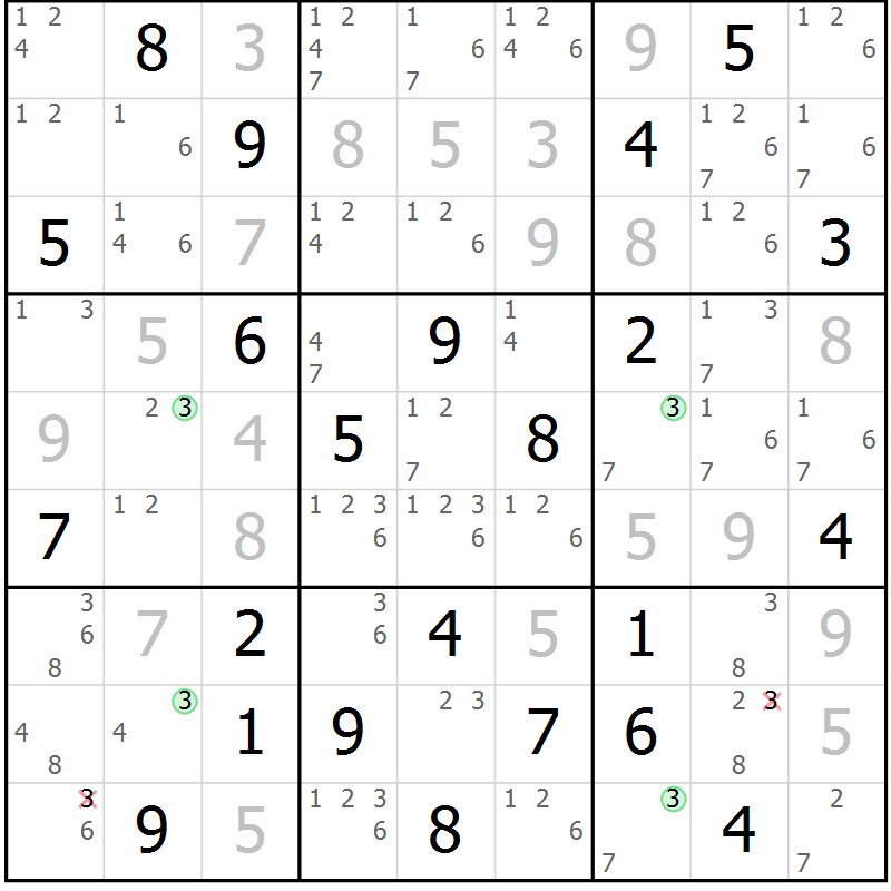 Position des candidats pour la solution de la Gr 32 page 35 du magazine de sudoku Suprême n° 028
