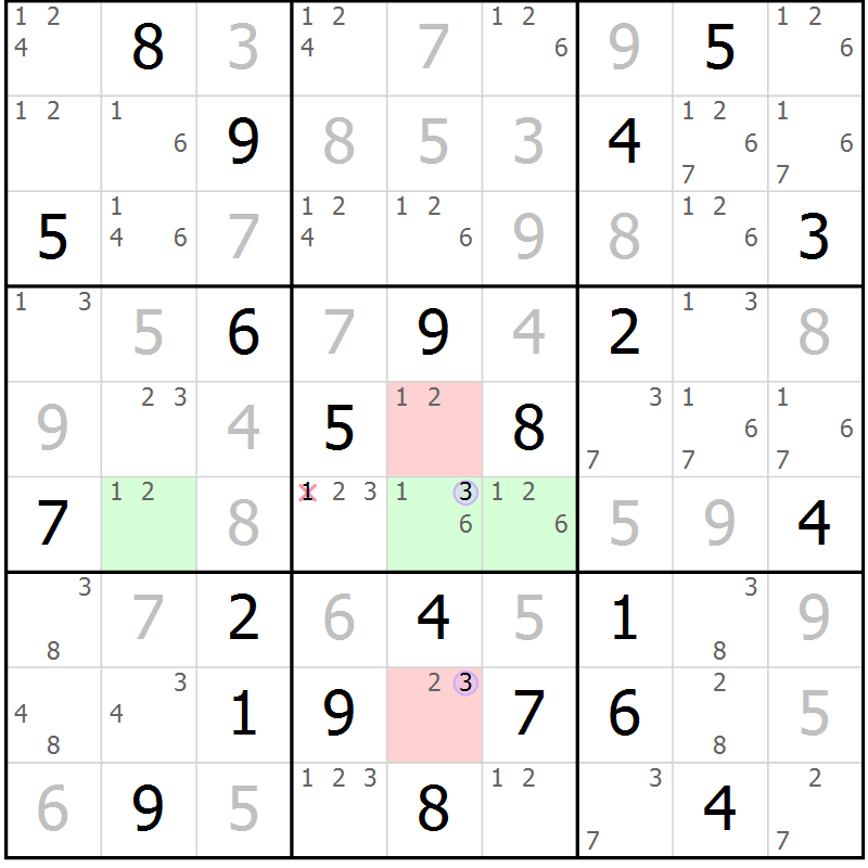 Position des candidats pour la solution de la Gr 32 page 35 du magazine de sudoku Suprême n° 028