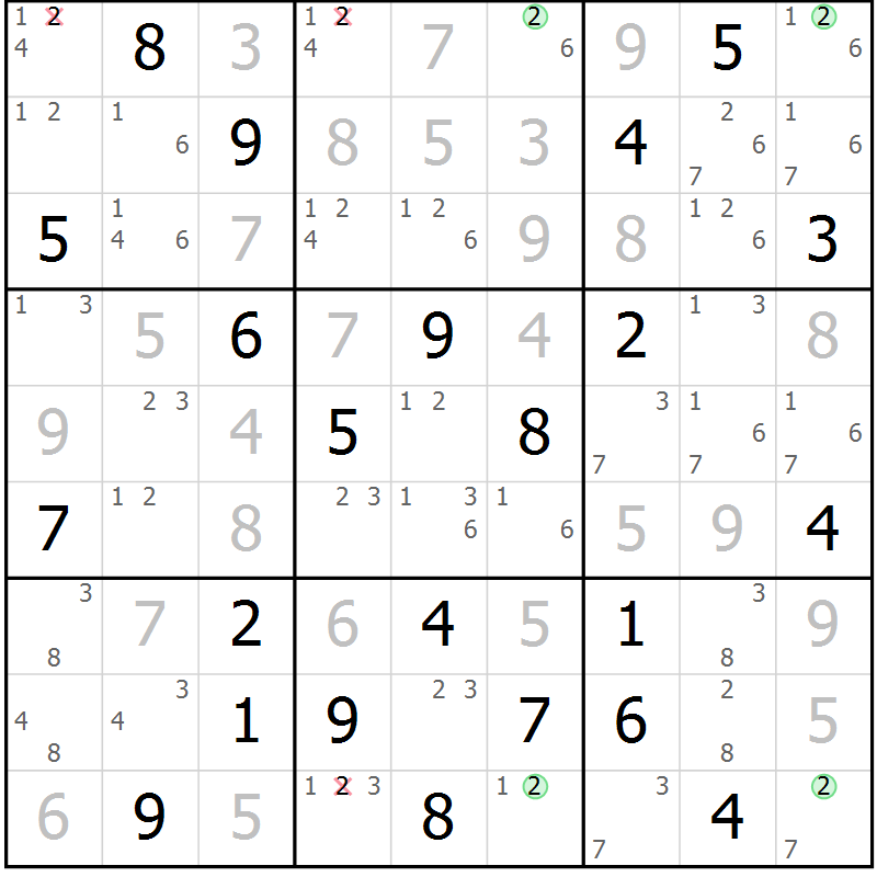 Position des candidats pour la solution de la Gr 32 page 35 du magazine de sudoku Suprême n° 028
