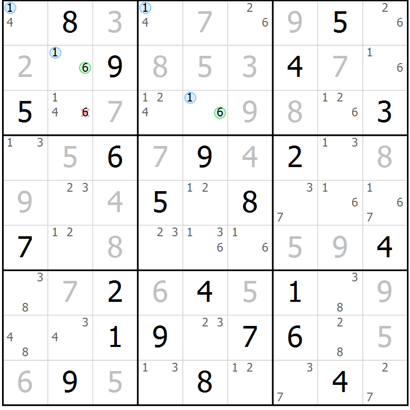 Position des candidats pour la solution de la Gr 32 page 35 du magazine de sudoku Suprême n° 028