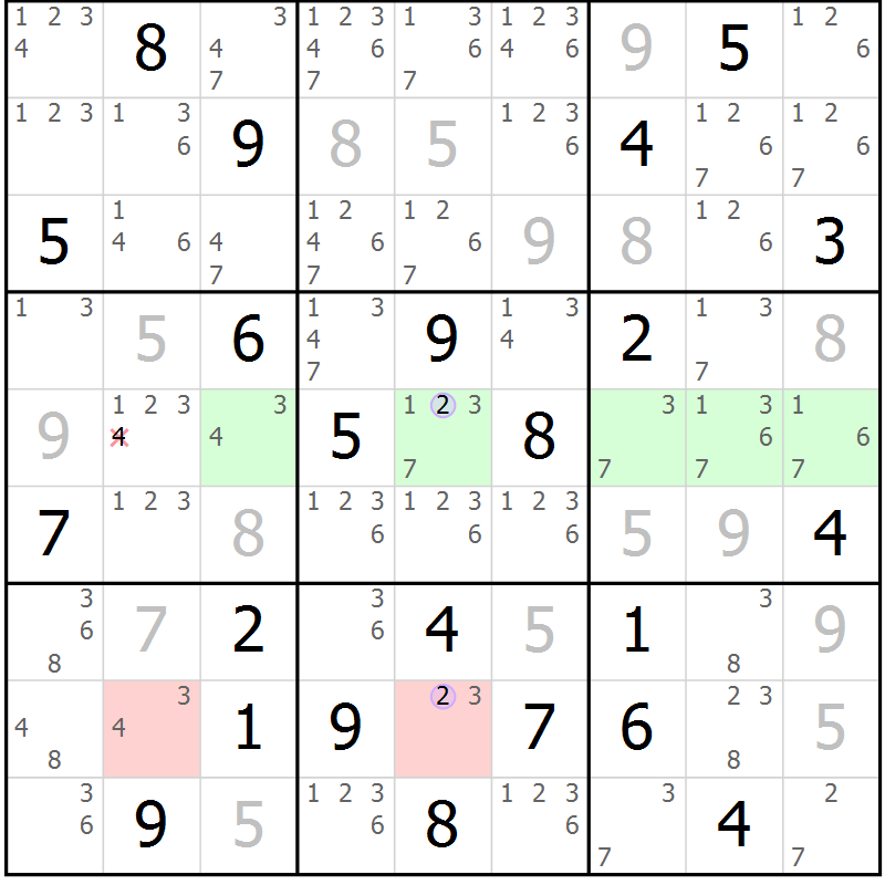Position des candidats pour la solution de la Gr 32 page 35 du magazine de sudoku Suprême n° 028