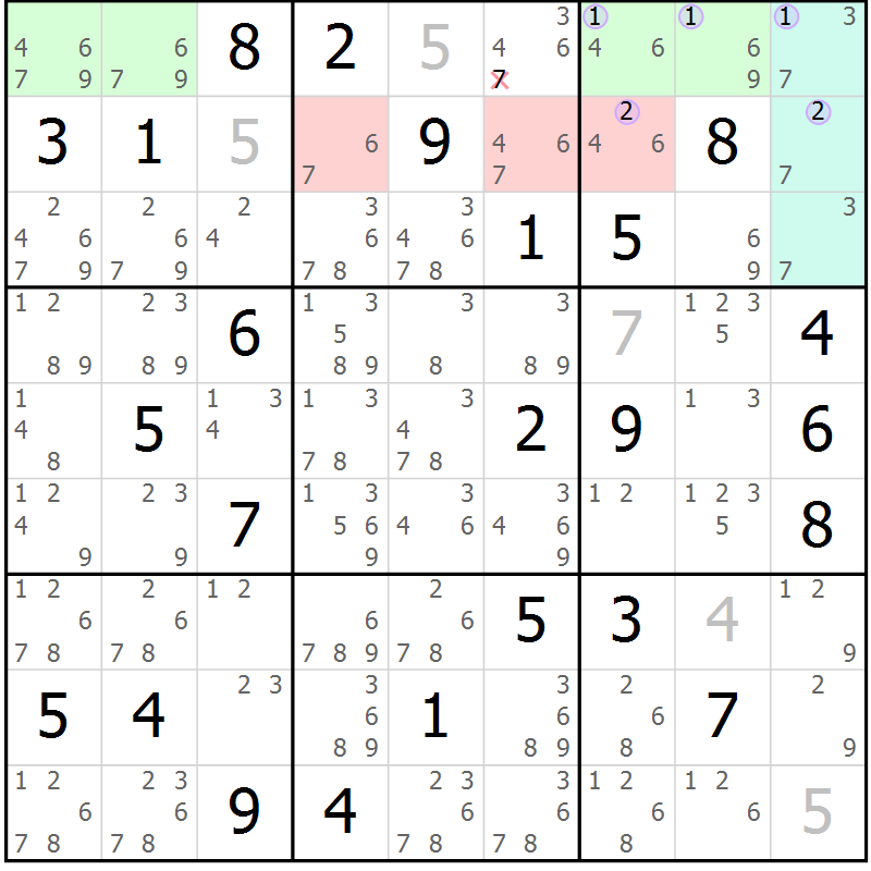Position des candidats pour la solution de la Gr 33 page 36 du magazine de sudoku Suprême n° 028