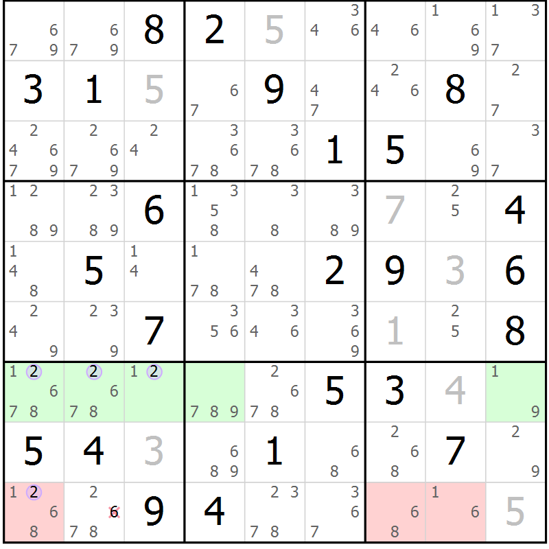 Position des candidats pour la solution de la Gr 33 page 36 du magazine de sudoku Suprême n° 028