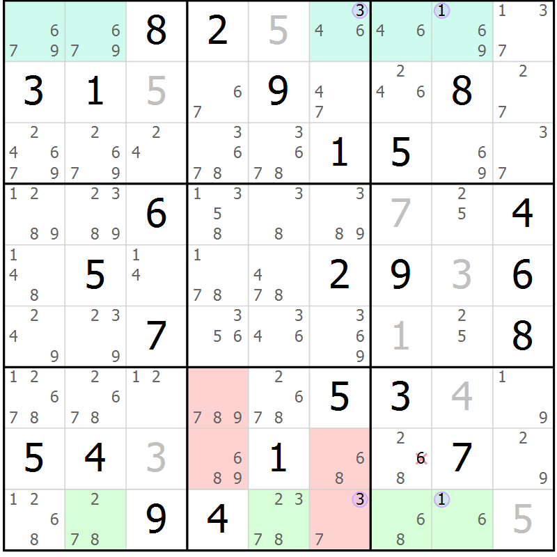 Position des candidats pour la solution de la Gr 33 page 36 du magazine de sudoku Suprême n° 028