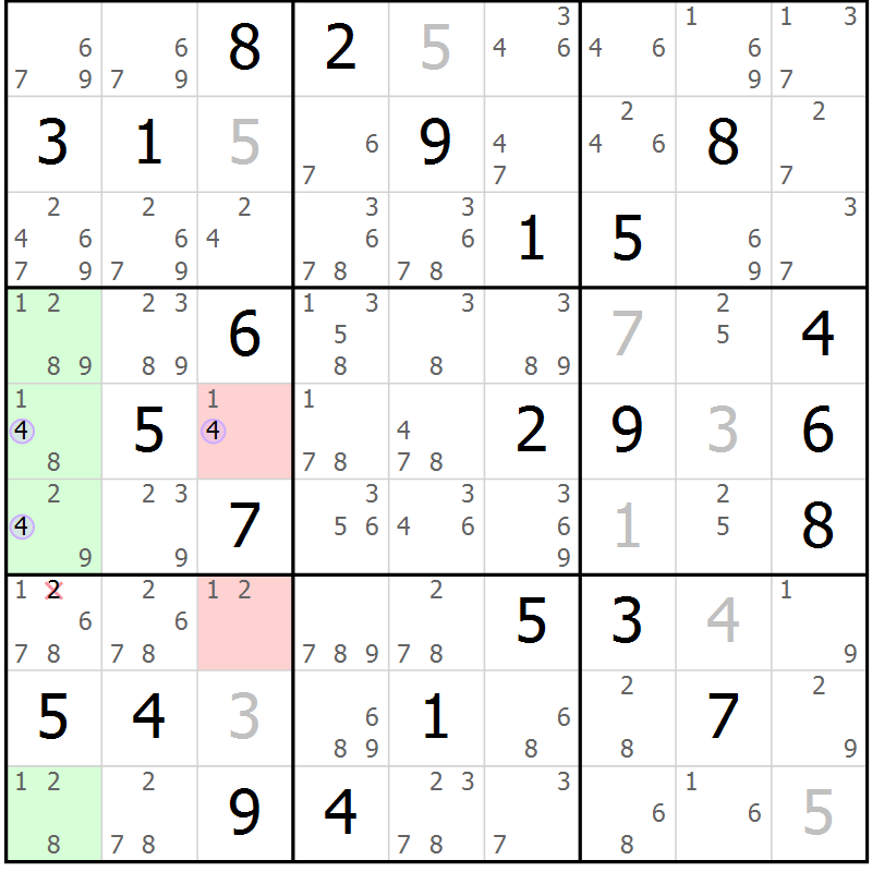 Position des candidats pour la solution de la Gr 33 page 36 du magazine de sudoku Suprême n° 028
