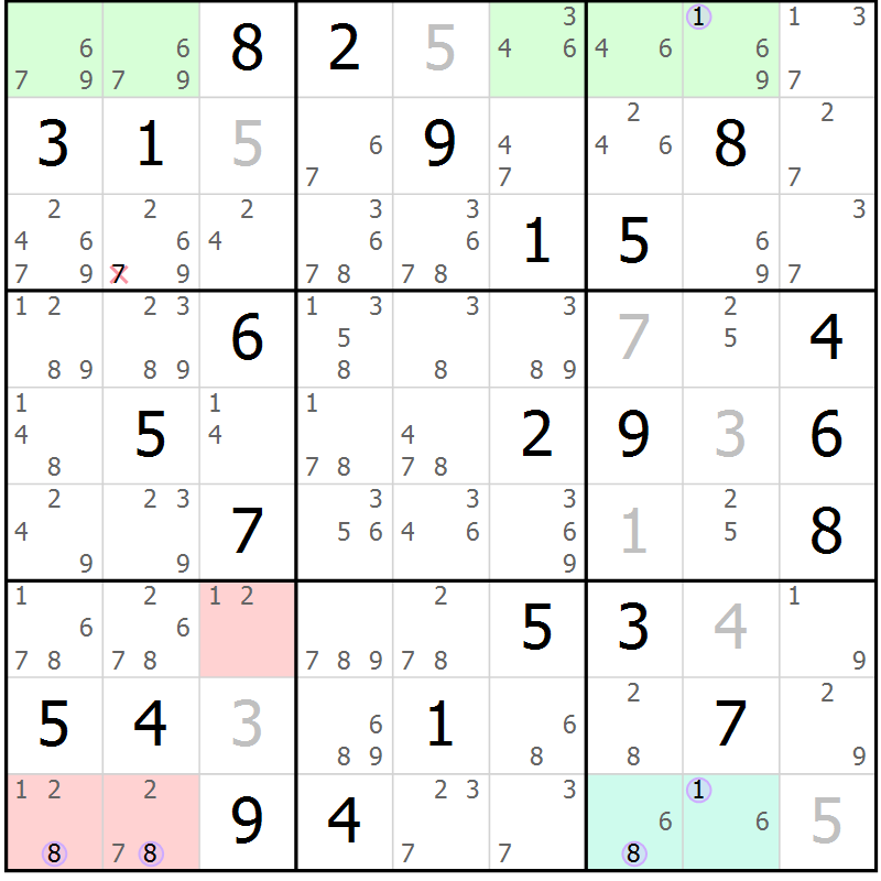 Position des candidats pour la solution de la Gr 33 page 36 du magazine de sudoku Suprême n° 028