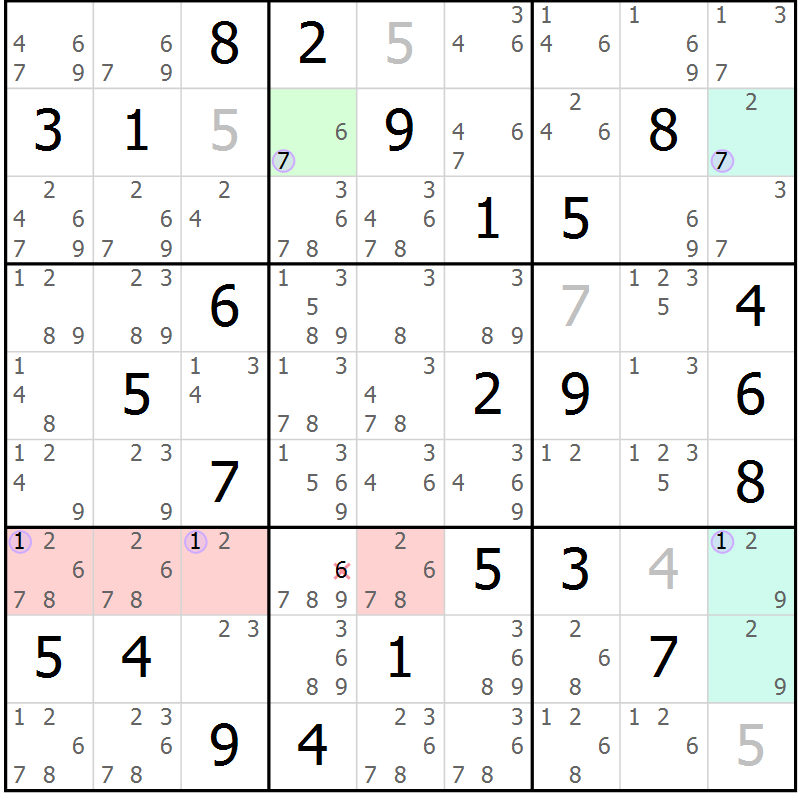 Position des candidats pour la solution de la Gr 33 page 36 du magazine de sudoku Suprême n° 028