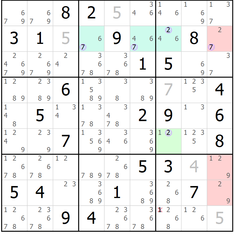 Position des candidats pour la solution de la Gr 33 page 36 du magazine de sudoku Suprême n° 028