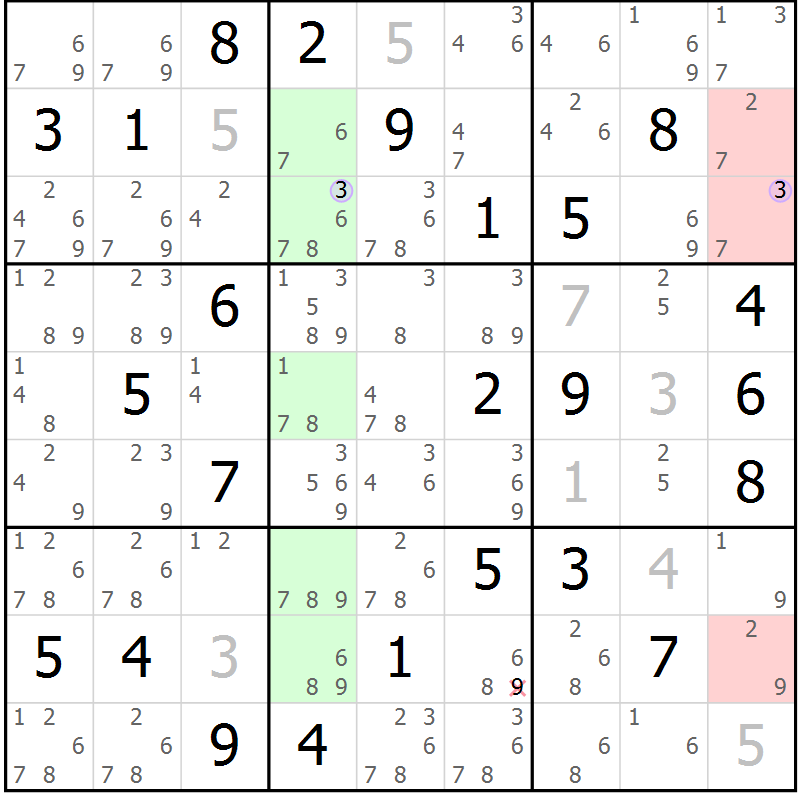 Position des candidats pour la solution de la Gr 33 page 36 du magazine de sudoku Suprême n° 028