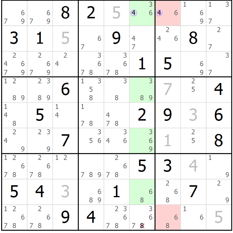 Position des candidats pour la solution de la Gr 33 page 36 du magazine de sudoku Suprême n° 028