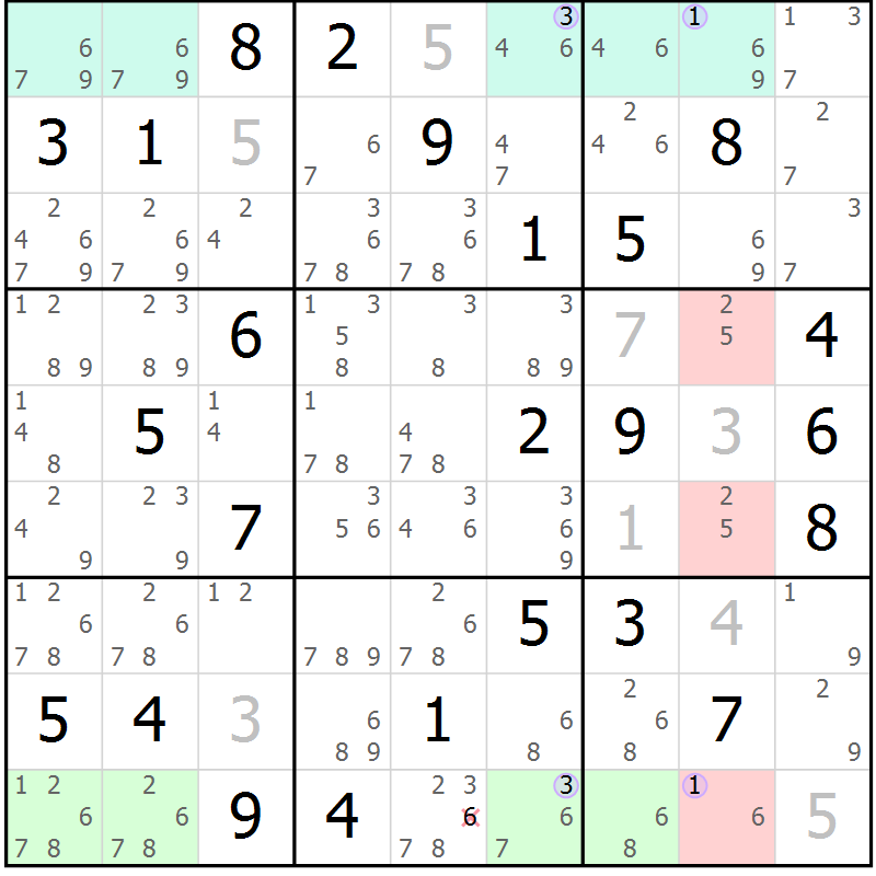 Position des candidats pour la solution de la Gr 33 page 36 du magazine de sudoku Suprême n° 028