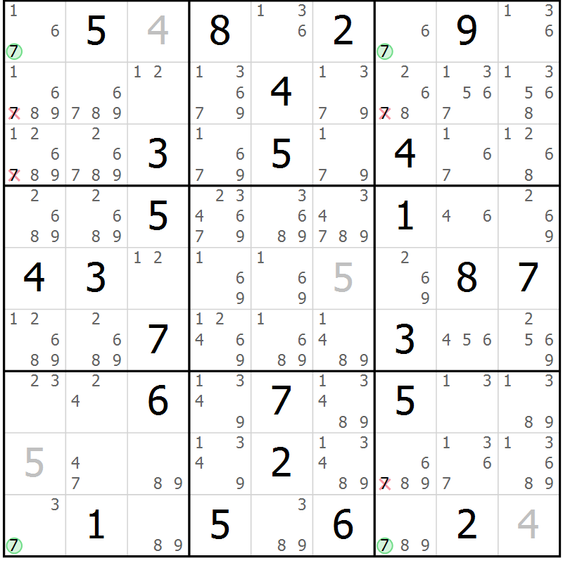 Position des candidats pour la solution de la Gr 34 page 37 du magazine de sudoku Suprême n° 028