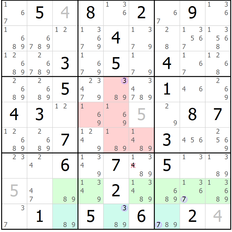 Position des candidats pour la solution de la Gr 34 page 37 du magazine de sudoku Suprême n° 028