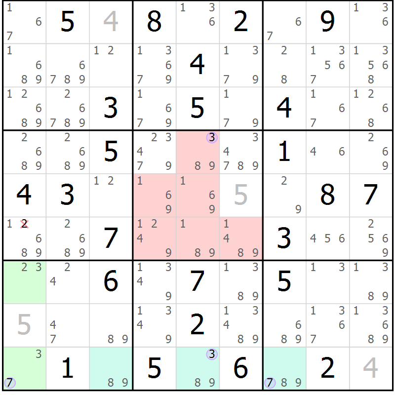 Position des candidats pour la solution de la Gr 34 page 37 du magazine de sudoku Suprême n° 028