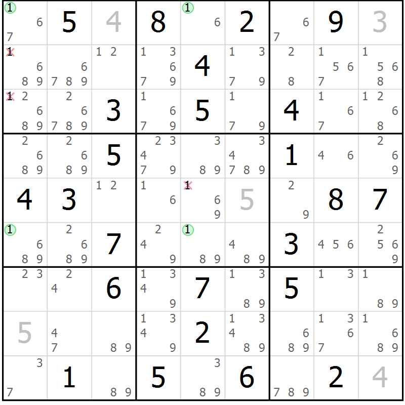 Position des candidats pour la solution de la Gr 34 page 37 du magazine de sudoku Suprême n° 028