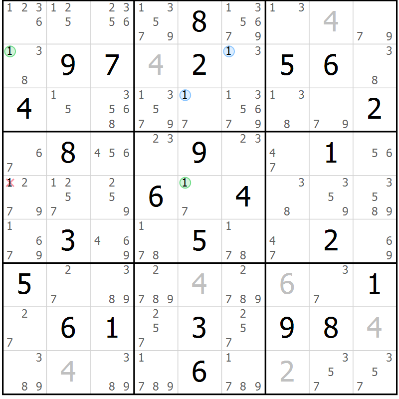 Position des candidats pour la solution de la Gr 35 page 38 du magazine de sudoku Suprême n° 028