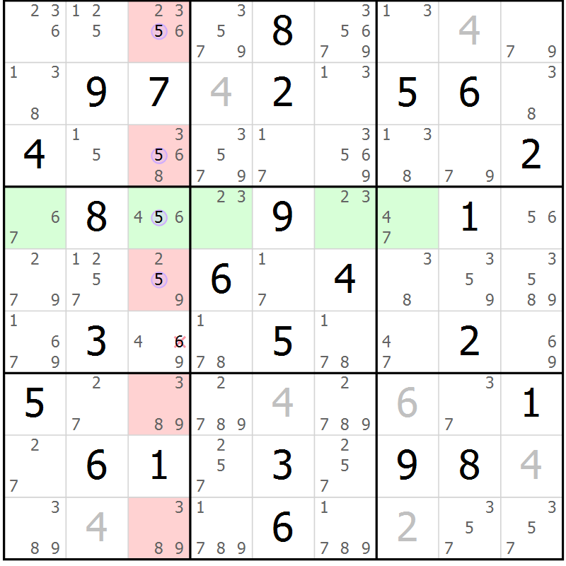 Position des candidats pour la solution de la Gr 35 page 38 du magazine de sudoku Suprême n° 028