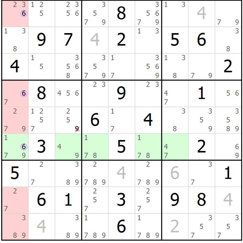 Position des candidats pour la solution de la Gr 35 page 38 du magazine de sudoku Suprême n° 028