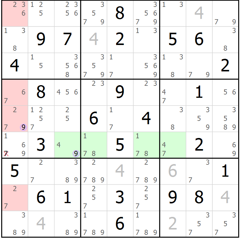 Position des candidats pour la solution de la Gr 35 page 38 du magazine de sudoku Suprême n° 028