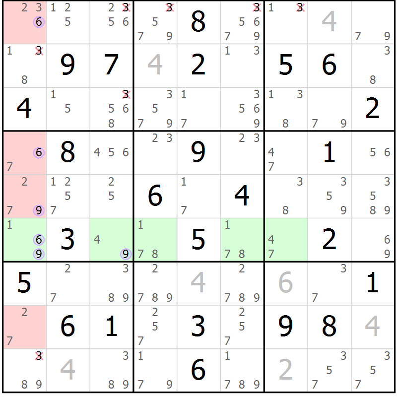Position des candidats pour la solution de la Gr 35 page 38 du magazine de sudoku Suprême n° 028