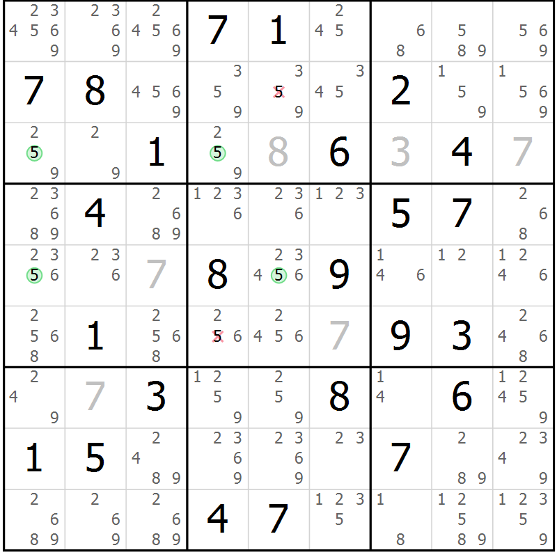 Position des candidats pour la solution de la Gr 36 page 39 du magazine de sudoku Suprême n° 028