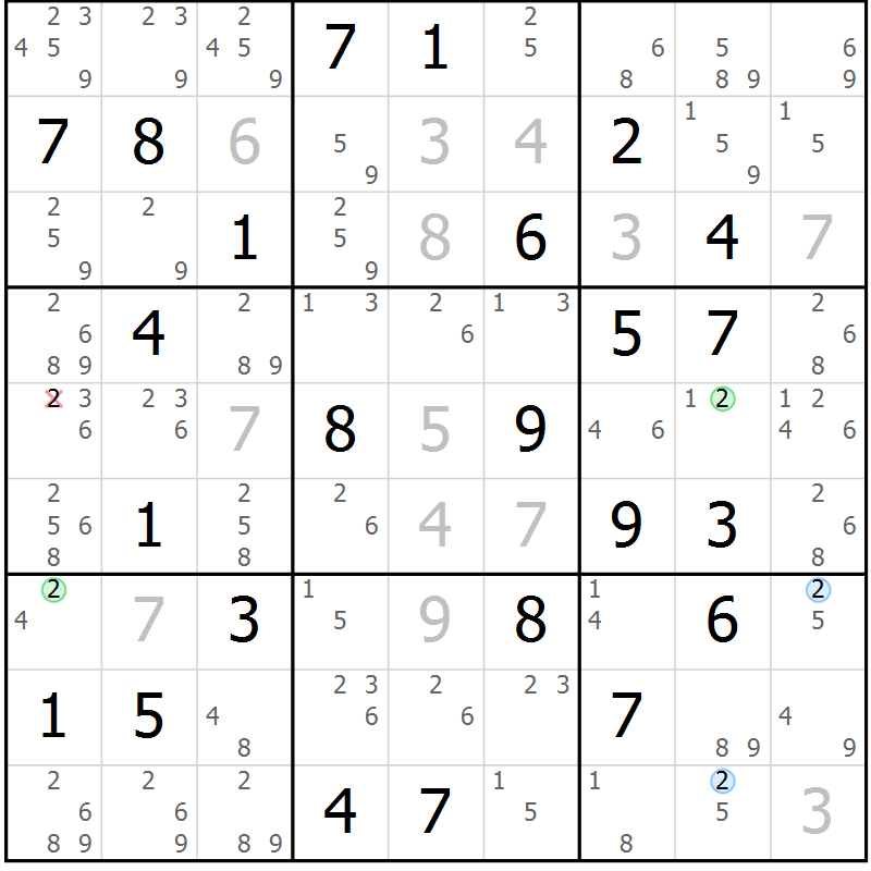 Position des candidats pour la solution de la Gr 36 page 39 du magazine de sudoku Suprême n° 028