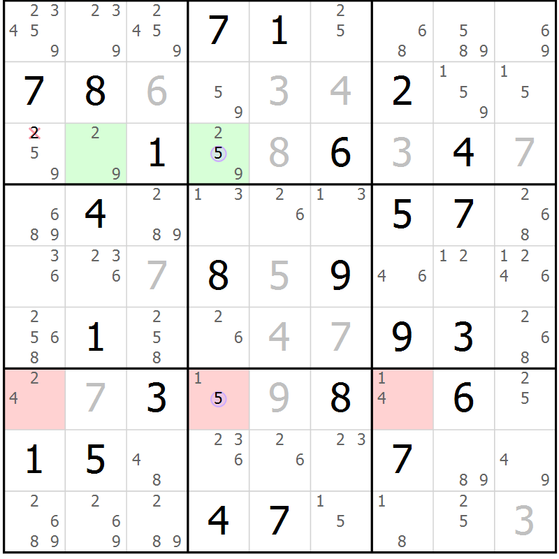 Position des candidats pour la solution de la Gr 36 page 39 du magazine de sudoku Suprême n° 028