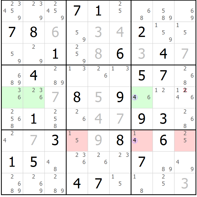 Position des candidats pour la solution de la Gr 36 page 39 du magazine de sudoku Suprême n° 028