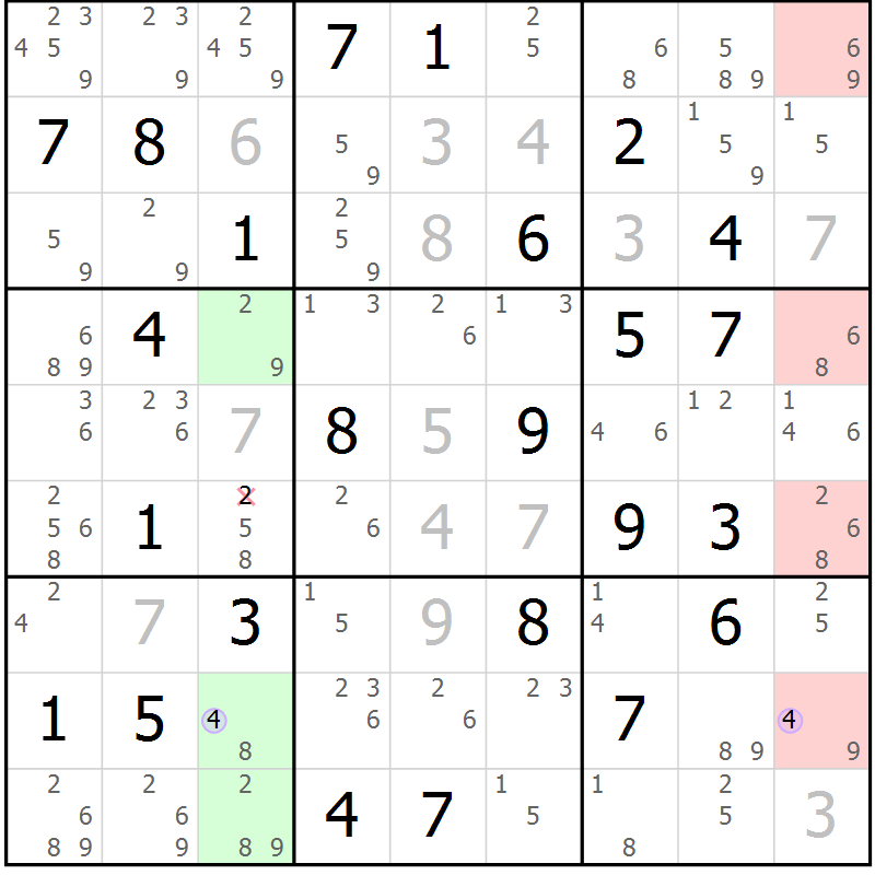 Position des candidats pour la solution de la Gr 36 page 39 du magazine de sudoku Suprême n° 028
