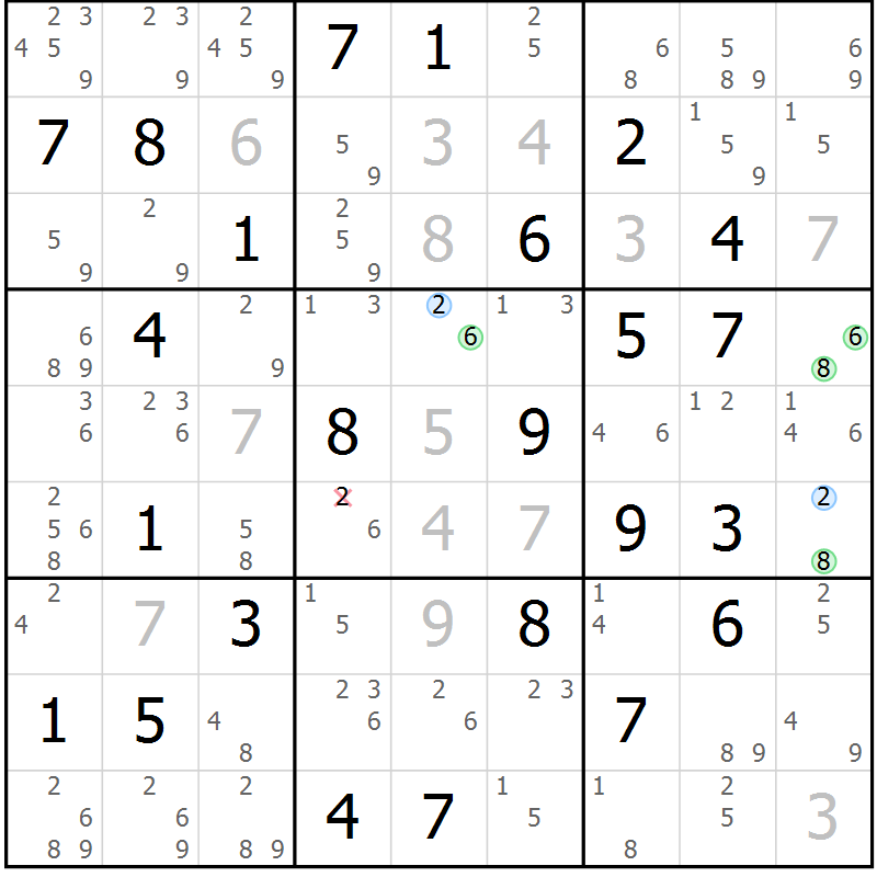 Position des candidats pour la solution de la Gr 36 page 39 du magazine de sudoku Suprême n° 028