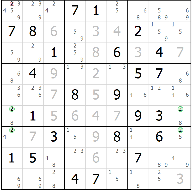 Position des candidats pour la solution de la Gr 36 page 39 du magazine de sudoku Suprême n° 028