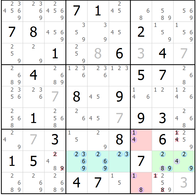 Position des candidats pour la solution de la Gr 36 page 39 du magazine de sudoku Suprême n° 028
