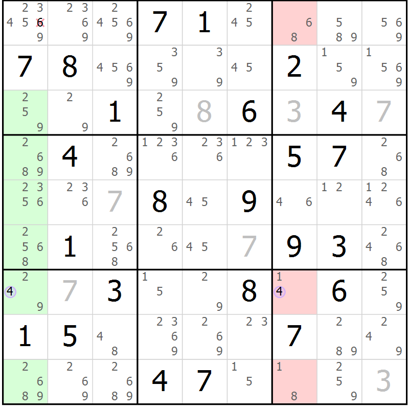 Position des candidats pour la solution de la Gr 36 page 39 du magazine de sudoku Suprême n° 028