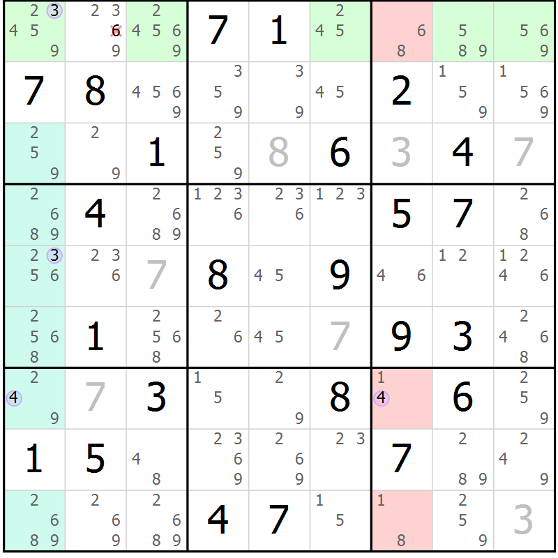 Position des candidats pour la solution de la Gr 36 page 39 du magazine de sudoku Suprême n° 028