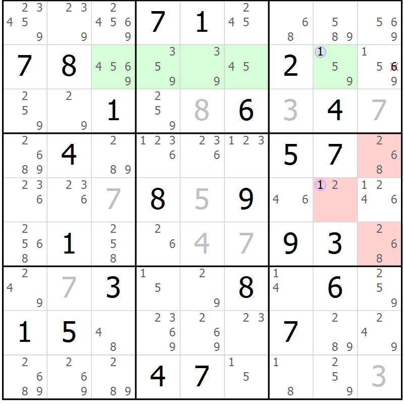 Position des candidats pour la solution de la Gr 36 page 39 du magazine de sudoku Suprême n° 028