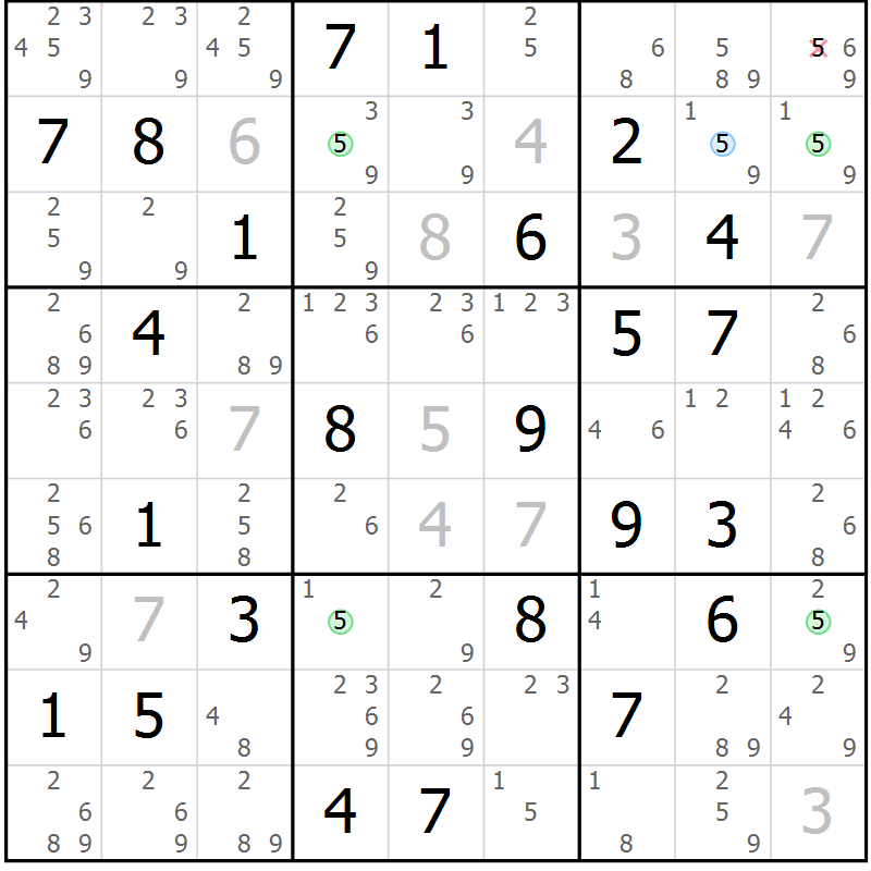 Position des candidats pour la solution de la Gr 36 page 39 du magazine de sudoku Suprême n° 028
