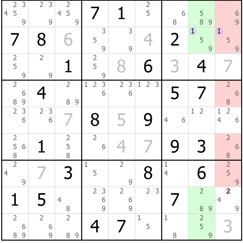 Position des candidats pour la solution de la Gr 36 page 39 du magazine de sudoku Suprême n° 028