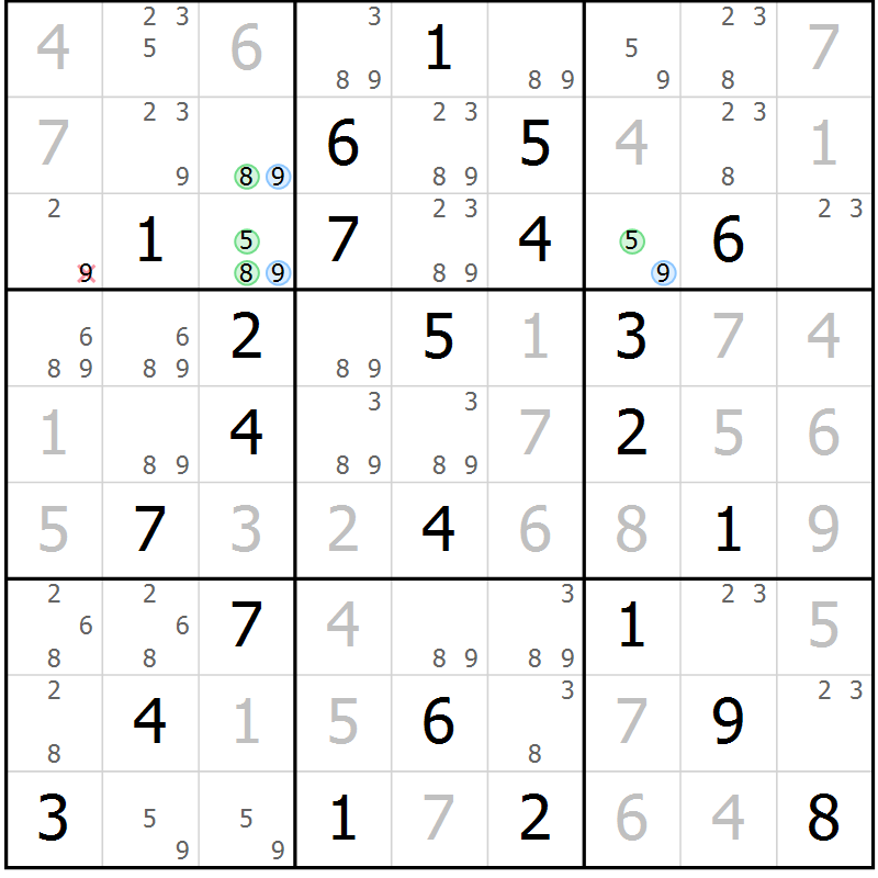 Position des candidats pour la solution de la Gr 37 page 40 du magazine de sudoku Suprême n° 028