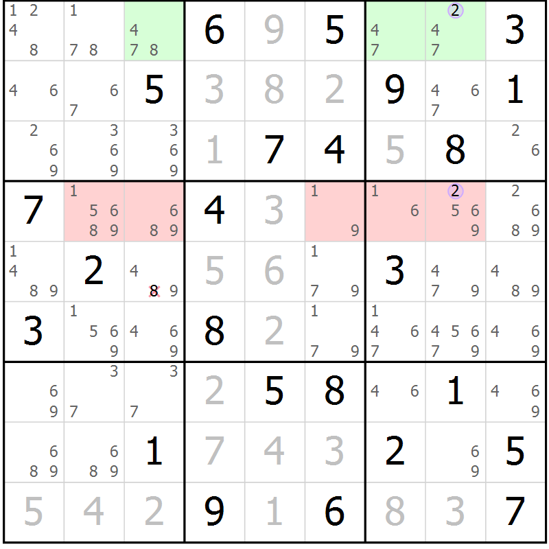 Position des candidats pour la solution de la Gr 38 page 41 du magazine de sudoku Suprême n° 028